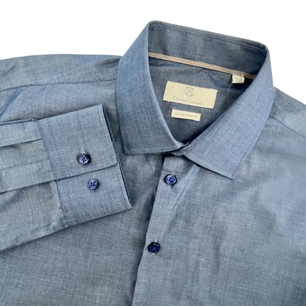 Christian Lacroix Dress Shirt Mens 16.5 Large Blue Business Casual Office Preppy